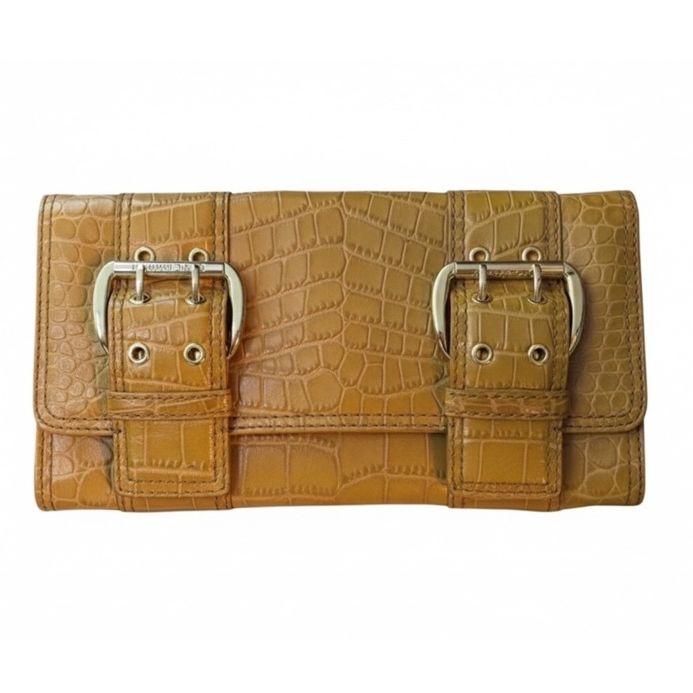 Michael Kors Croc Embossed Leather Double Buckle Clutch Maximalist Minimal